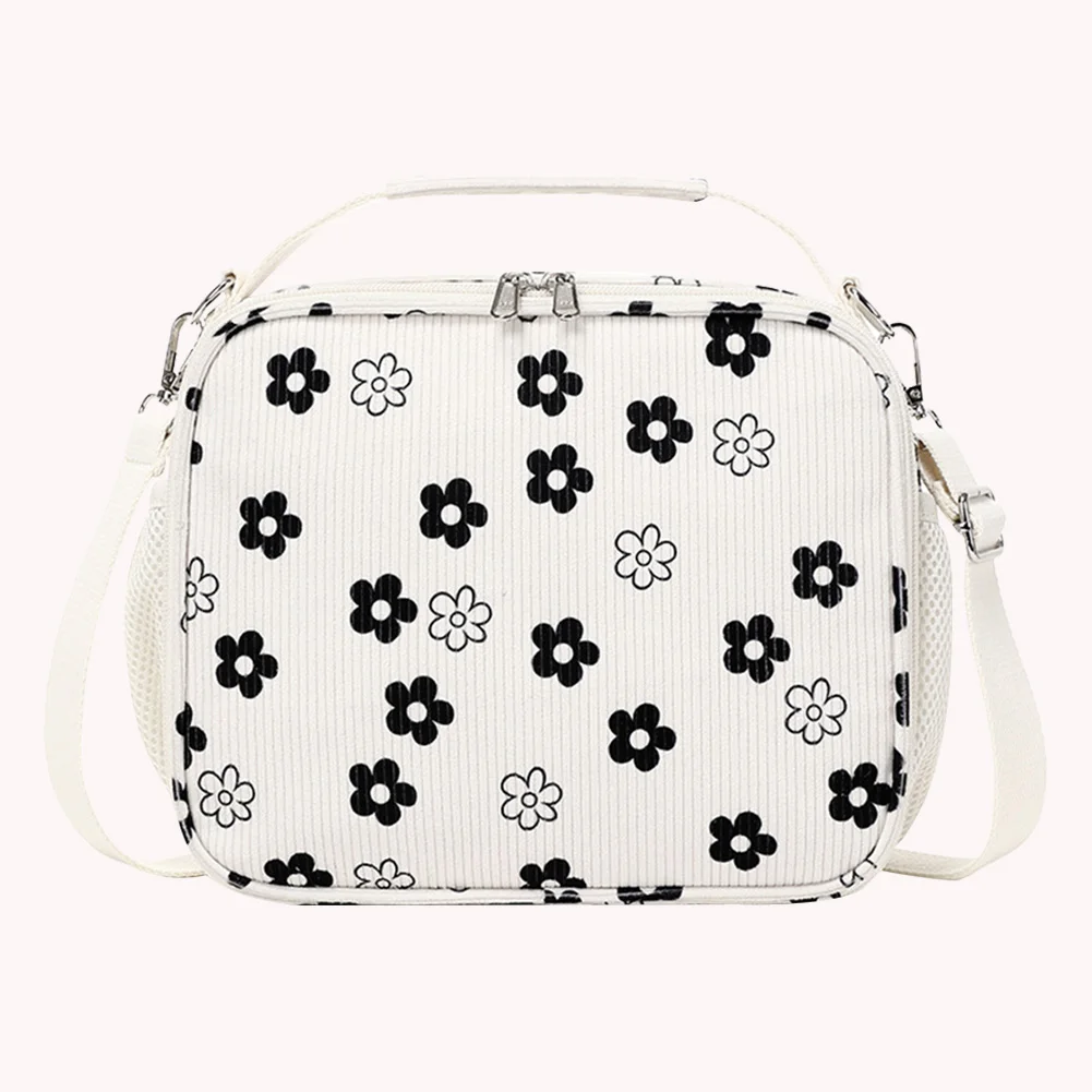 กระเป๋าใส่อาหารกลางวันแบบมีฉนวนผ้าลูกฟูก กระเป๋าใส่อาหารปิกนิกขนาดใหญ่ กระเป๋าใส่อาหารกลางวันพิมพ์ลายดอกไม้สำหรับการเดินทางไปโรงเรียนทำงานปิกนิก