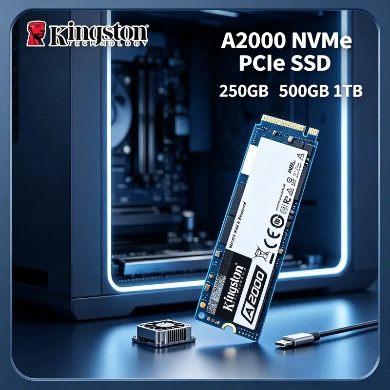 Kingston A2000 para Laptop e Desktop PC NVMe PCIe M.2 2280 SSD, 250GB 500GB 1TB Unidade de Estado Sólido Interna 3D TLC Upgrade de Armazenamento