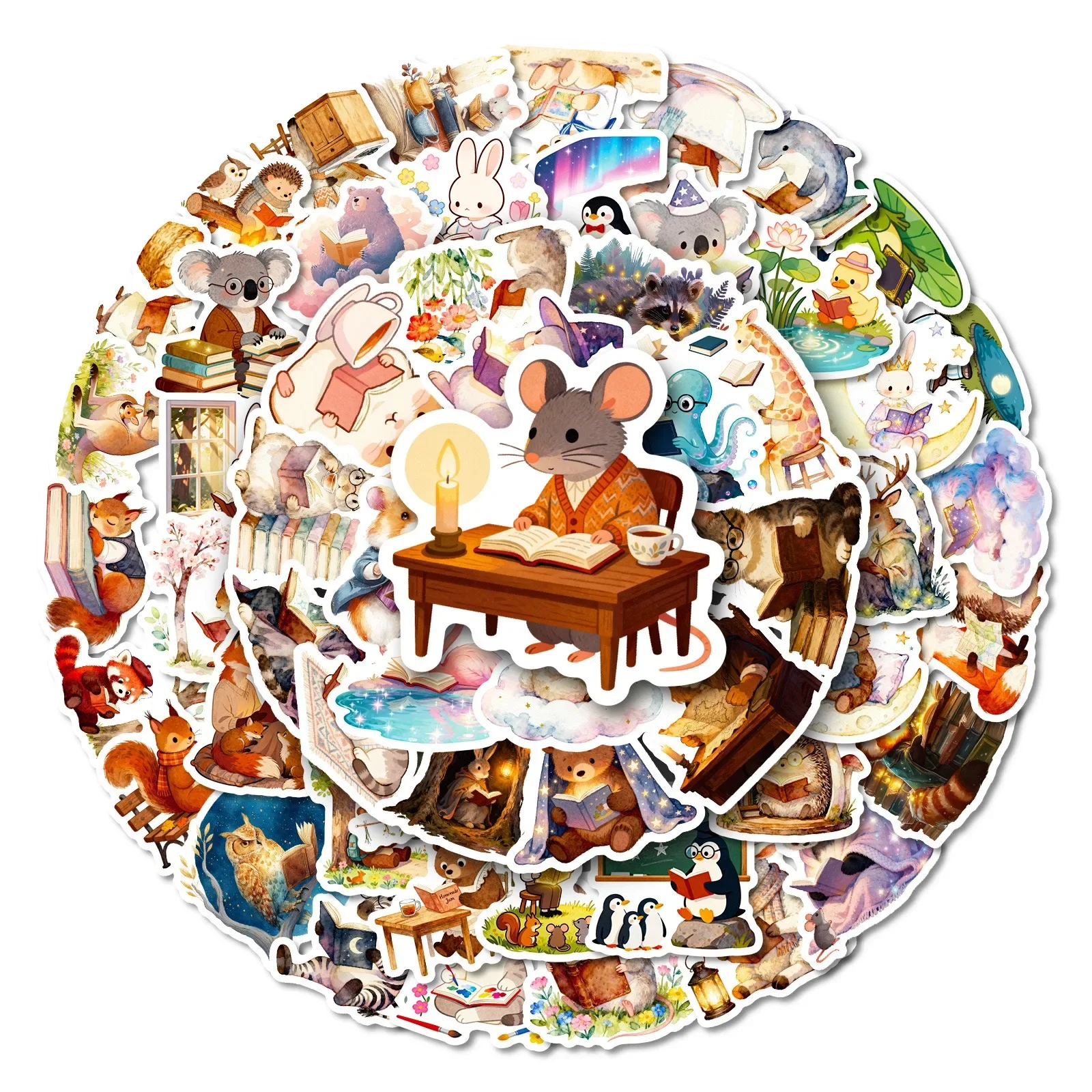 56Pcs Cute Funny Animal Reading Books Kindle Stickers Aesthetic Girls Decals Scrapbooking Notebook Laptop Phone Diary Sticker