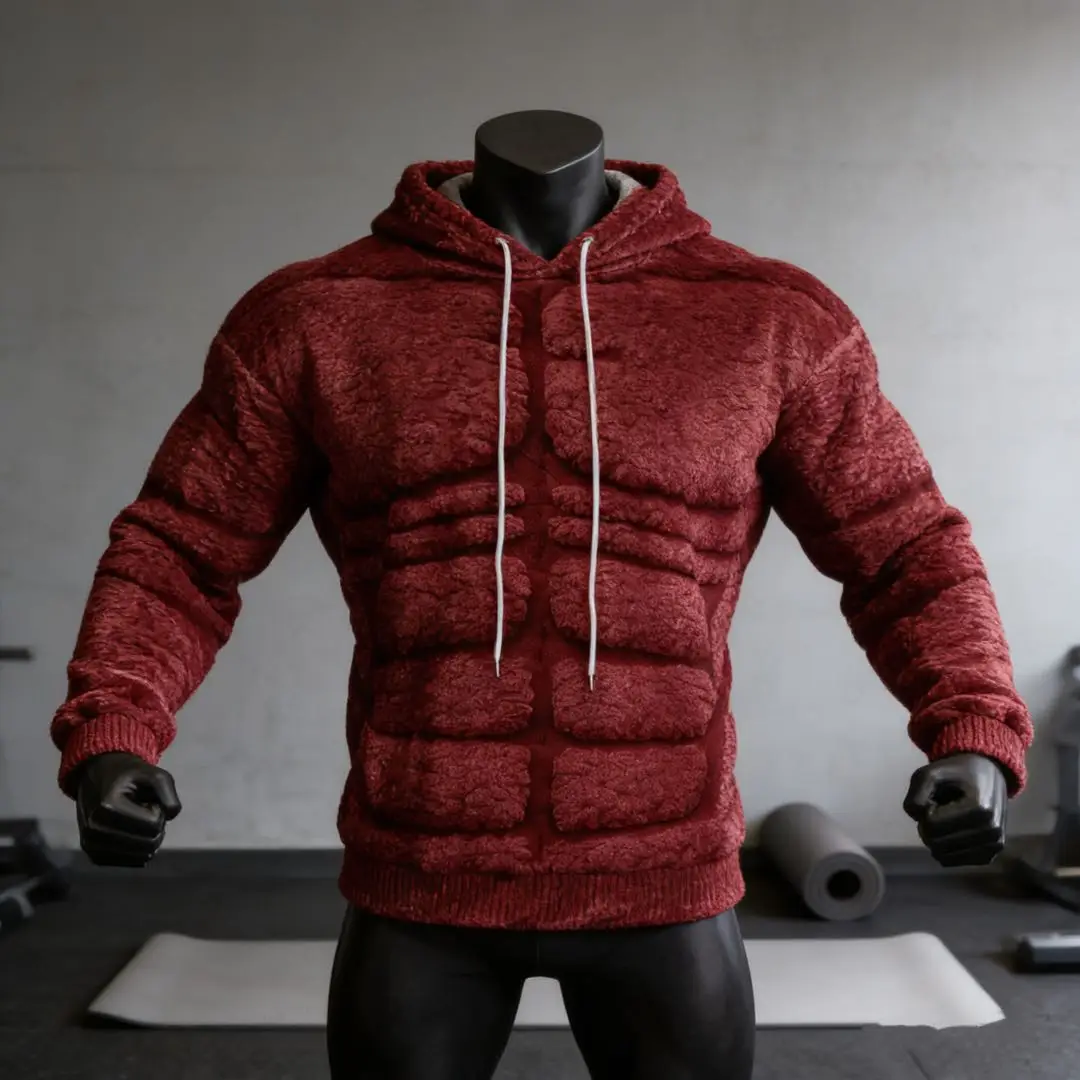 

Men's Hooded Muscle Ugly Print Long-Sleeve Casual Sports Hooded Sweatshirt Fashion Flannel Hoodie Outdoor Streetwear Hooded