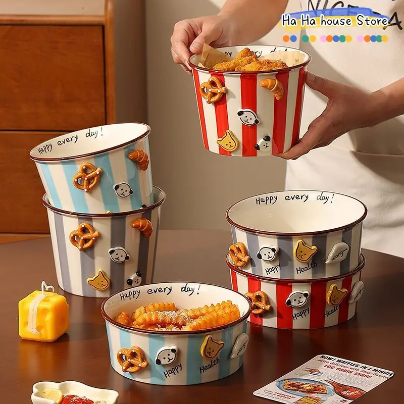 Aperitivos para cachorros, cuencos de cerámica para aperitivos, cuencos para sopa para el hogar, cuencos para fideos, aperitivos, pollo frito, cubos para patatas fritas, palomitas de maíz
