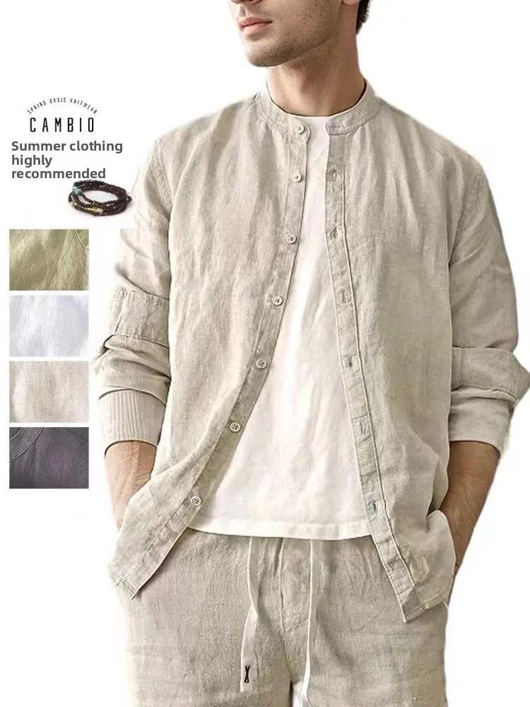 

Men's Long Sve Linen irt Thin Breathable Pure Color Simple Henry Collar Summer Moisture ng Stand Fit Other Scene