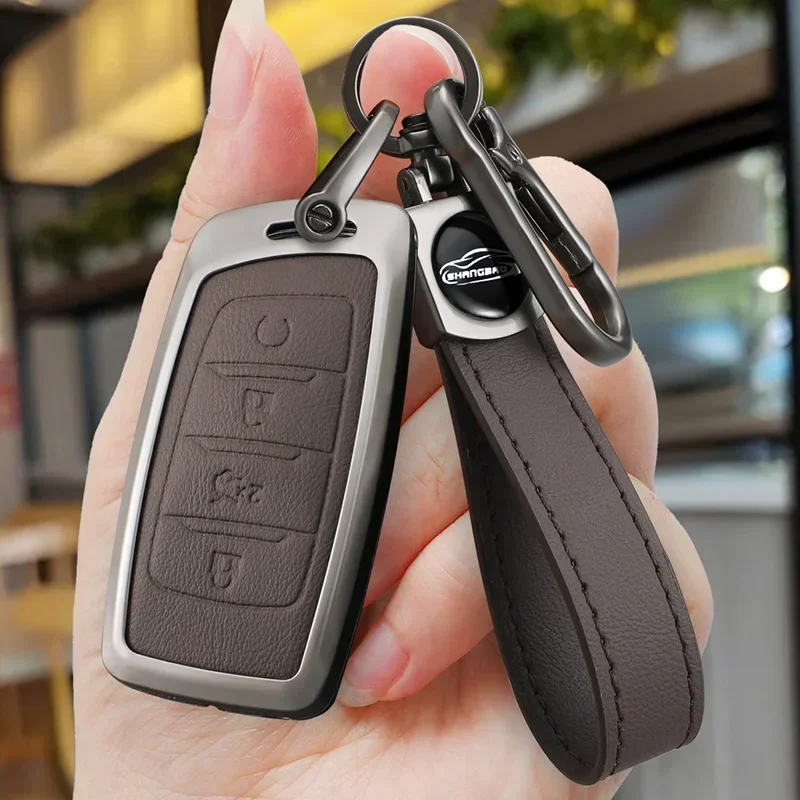 

Zinc Alloy Eather 4 Bottons Metal Car Key Cover Fob Case Shell For Changan Hunter F70 CS35 CS75 PLUS CS85 COUPE CS95 Accessories