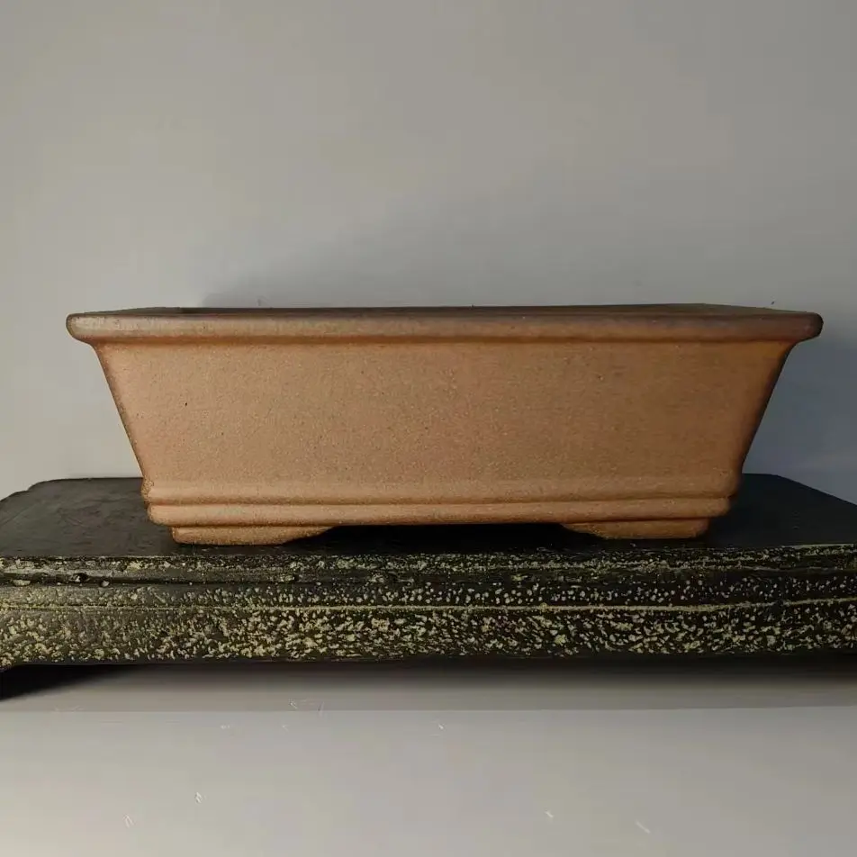 

Yixing Wood-Fired Bonsai Pots Unglazed Rectangle Pot with Line Style