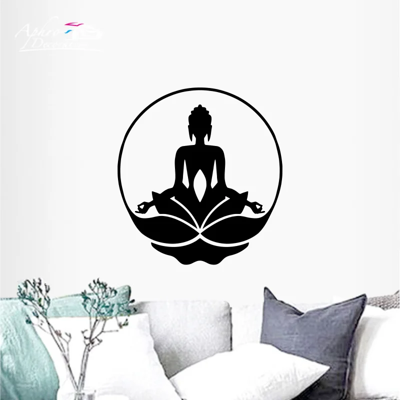 Lotus Design Mural interior Wall Decal Menditaon Sticker interior design buddha namaste yoga peace lotus flower OM Vinyl