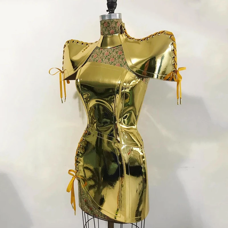 2024 Golden Armor Jazz Dance Dress Nightclub Bar Dj Ds Stage Costumes Women Gogo Dancers Party Dress Drag Queen Costumes DN18352