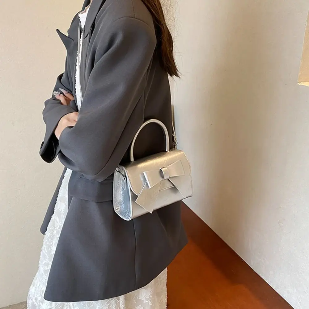 

Simple Y2k Bow Shoulder Bag PU Leather Solid Color Bowknot Armpit Bag Messenger Bag Korean Style Women Handbag Daily