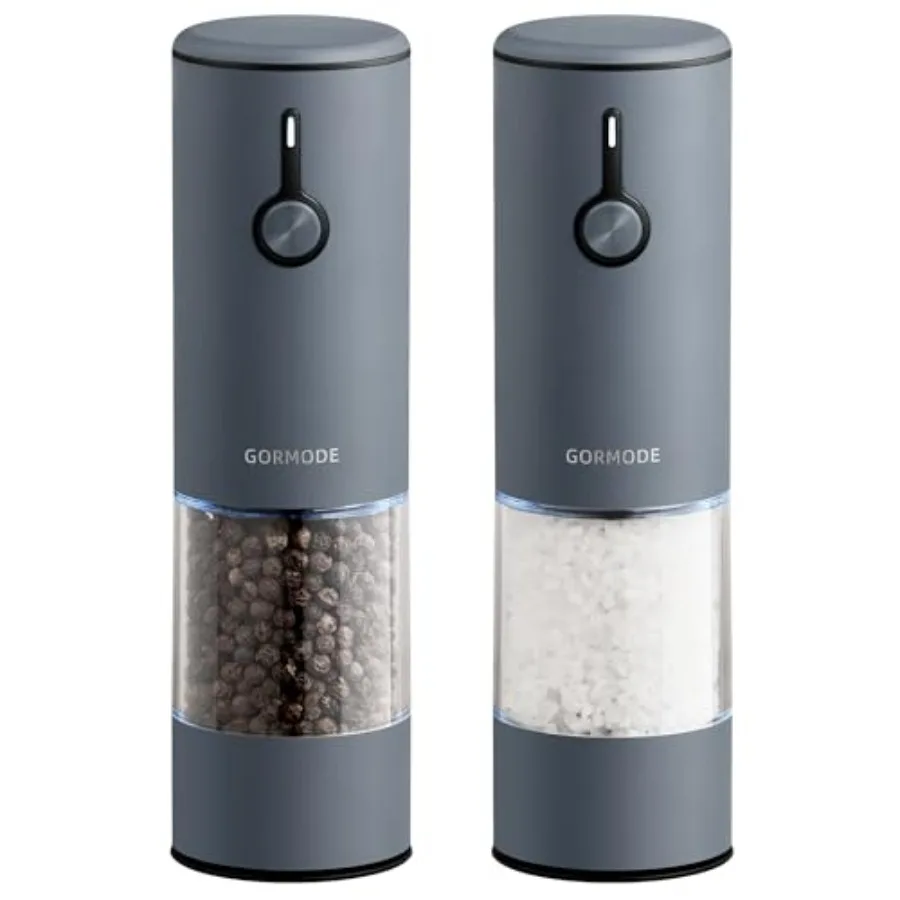 

Stainless Steel Electric Salt and Pepper Grinder Set Wedgwood Blue - 2 Pack Rechargeable Mills with LED Light 6 Adjustable Grin