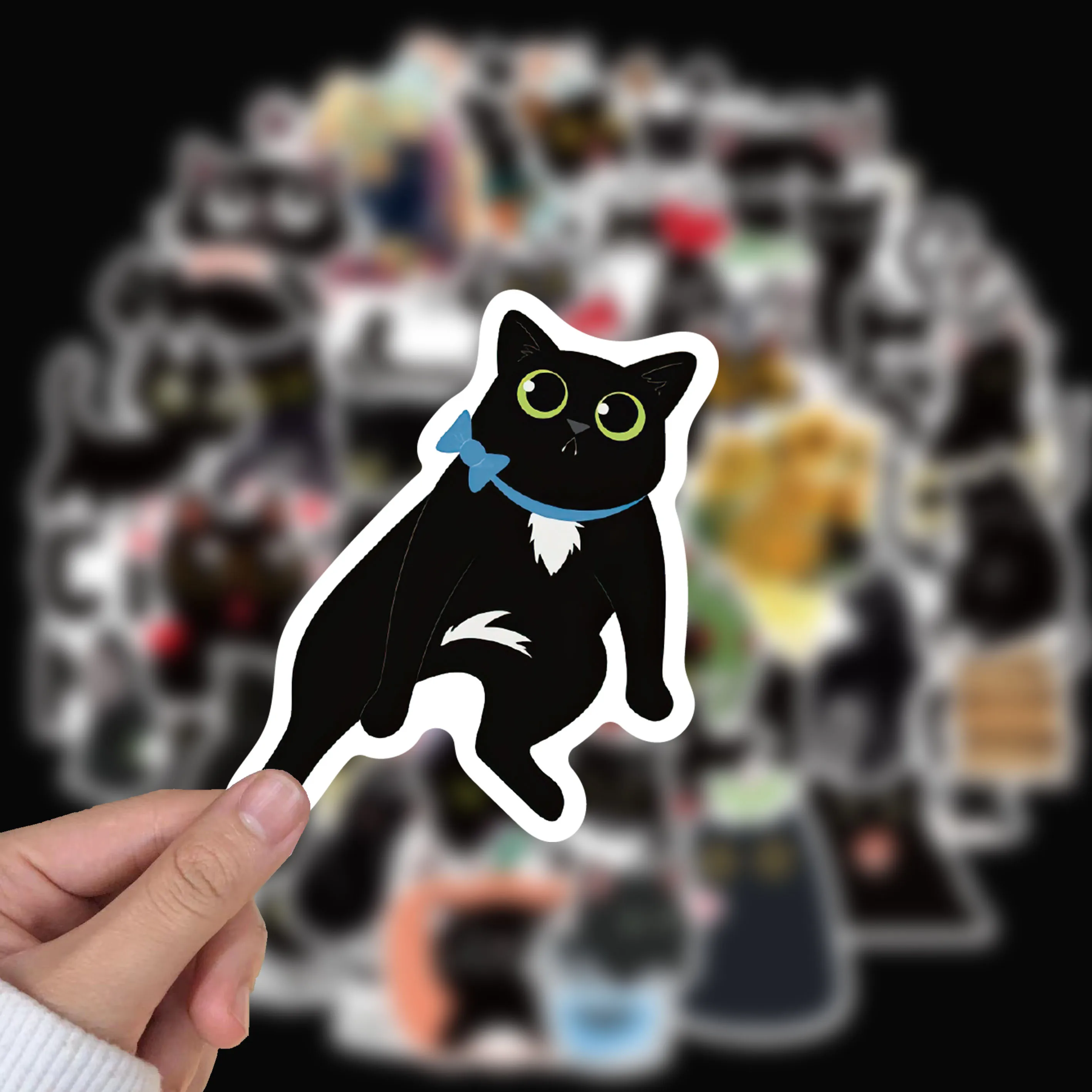 50/100pcs Cute black Cat stickers Children Gift DIY Skateboard Luggage Refrigerator Notebook Waterproof  Stickers