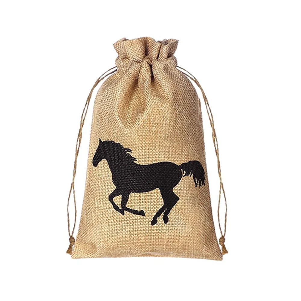 5 Stück Western-Pferd-Geschenktüten, Cowboy-Party-Dekoration, Kordelzug, Pferdekopf und Hufeisenmuster für Cowboy-Geburtstagsparty-Geschenk – Detail 1
