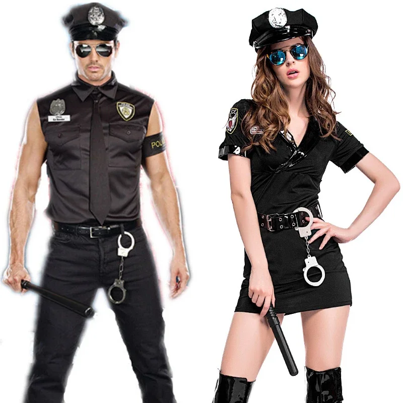 Adult Police Officer Policeman Costumes Cosplay for Men Women Couples Halloween Masquerade New Year Fantasia Dress