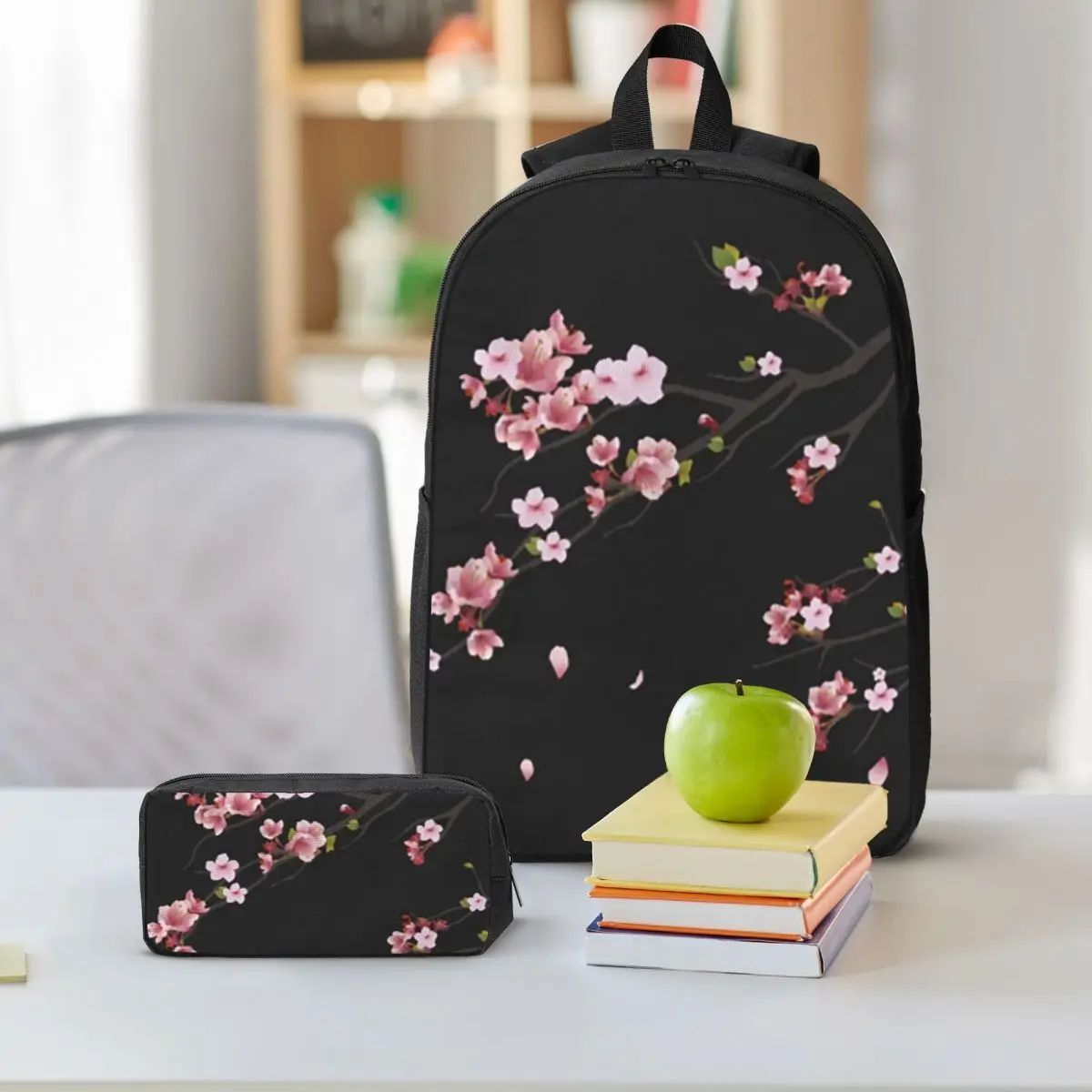 Japanese Cherry Blossom Pattern Backpack Boys Girls BookBag School Bag Shoulder Bags 3ps Insulated Lunch Bag Pencil Case