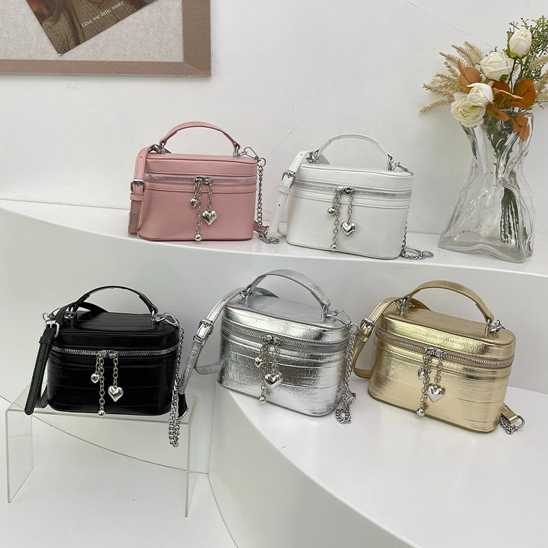 Luxury Designer Bag For Women Solid Pu Leather Handbag And Purse Fashion Box Lipstick Bag Lady Mini Small Crossbody Bag Silver ﻿