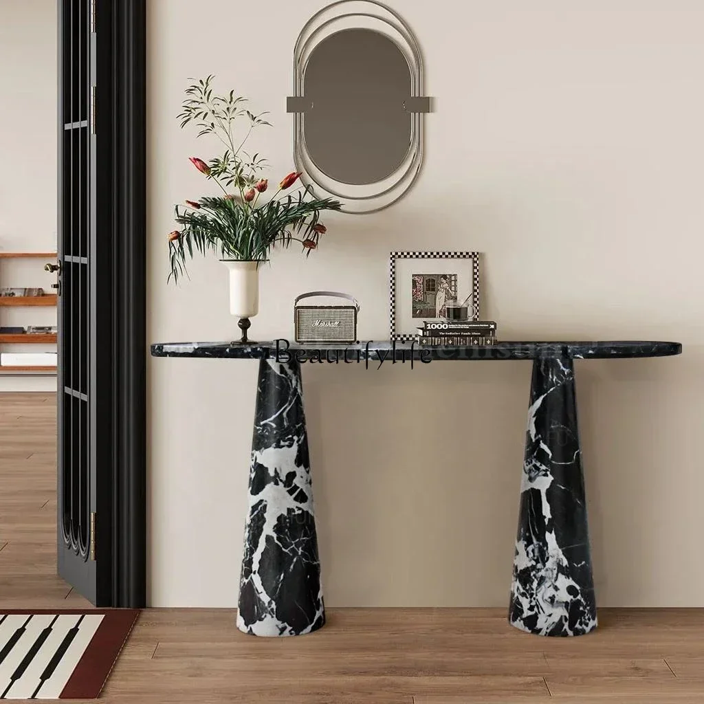 French light luxury black natural marble entrance table entry living room luxury stone simple