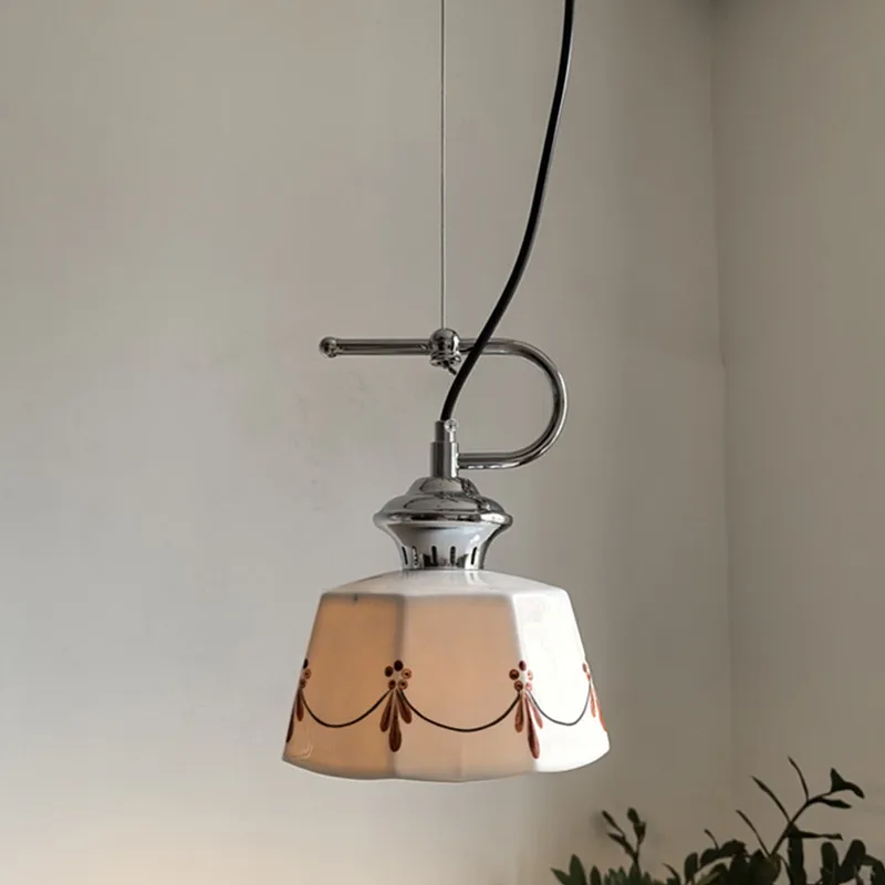 retro brass glazed printed ceramic chandelier simple bedroom bedside restaurant bar entrance bay window lamp