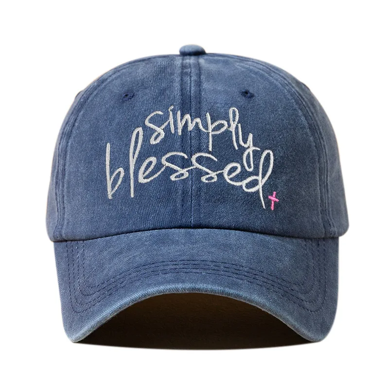 Simple Blessings Embroidered Baseball Hat Washed Old Solid Color Dad Hat Adjustable Sun Hat for Men and Women