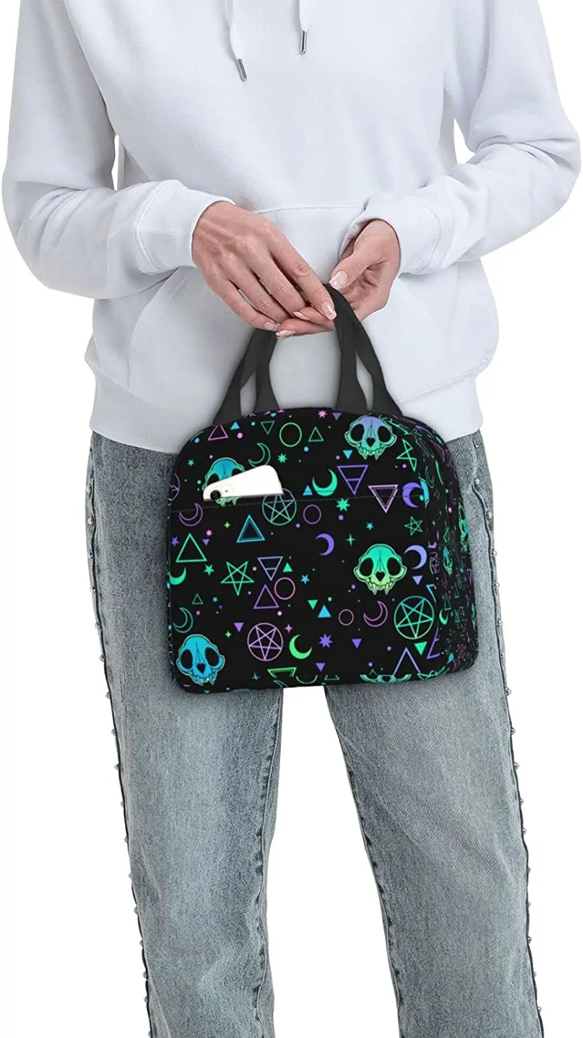 Sacos de Refeição Isolados Reutilizáveis para Homens e Mulheres, Magic Skulls Lunch Bag, Witchcraft Lunch Box, Recipiente de Alimento para Adultos, Trabalho, Viagem, Piquenique