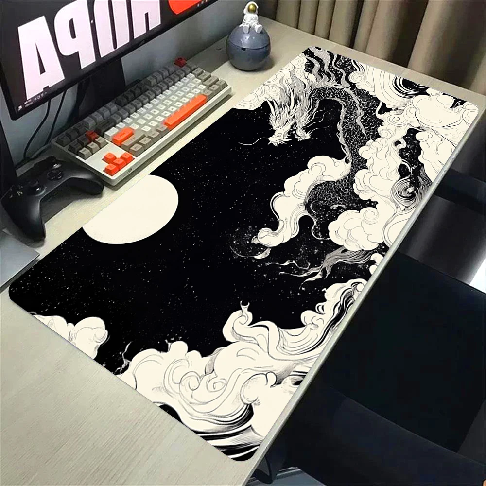 

Игровой коврик для мыши Japanese Art Dragon, большой коврик для мыши, большой резиновый коврик для мыши, черный настольный коврик, скоростные нескользящие коврики, коврик для мыши 800x300