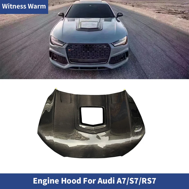 Transparent Style Carbon Fiber/Unpainted/Forged Engine Cover Bonnet Hood For Audi A7 S7 RS7 Car body kit Tuning 2011-2014