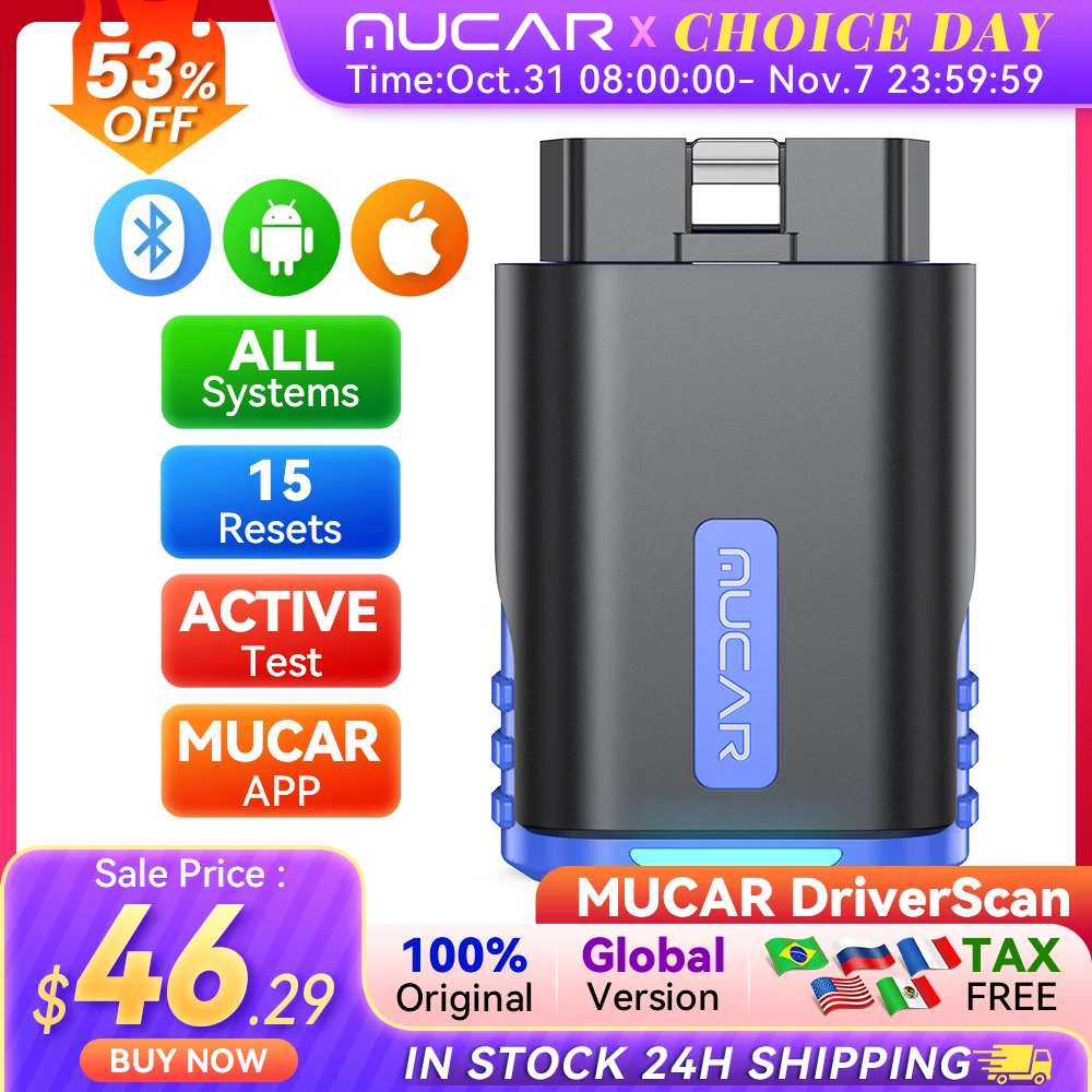 

MUCAR DriverScan Bluetooth Scanner Car Diagnostic Tool OBD2 Scanner Active Test Full System 15 Reset Free Best Auto Code Reader