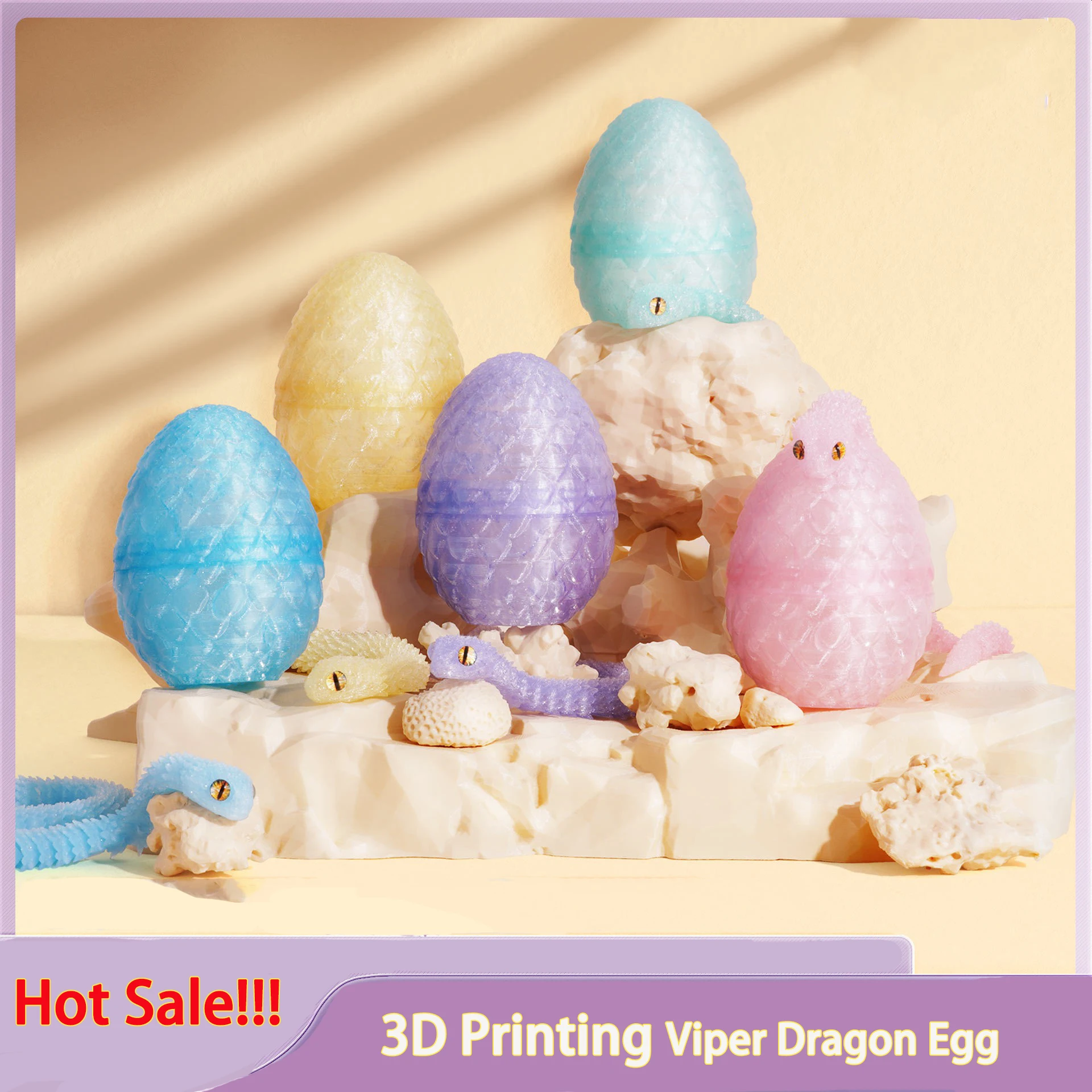 3D Printed Viper Dragon Egg Set Realistic Fully Moveable Joints Viper Snake Egg Animal Figurine Desktop Ornament Crafts Gifts