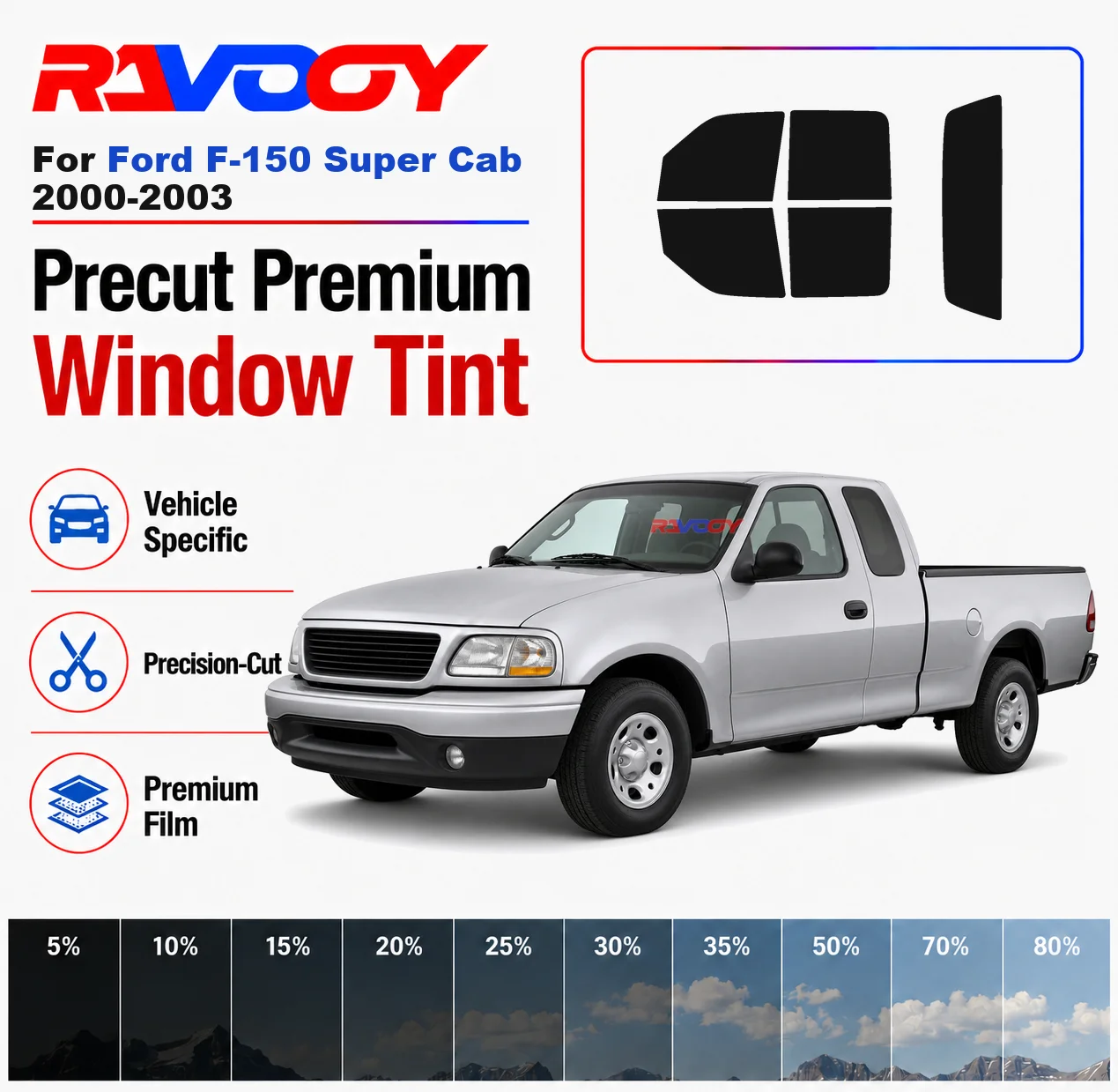 

Premium Precut Window Tint Kit Front Rear Windows Rear Windshield For Ford F-150 Super Cab 2000-2003 Car Solar Nano Ceramic Film