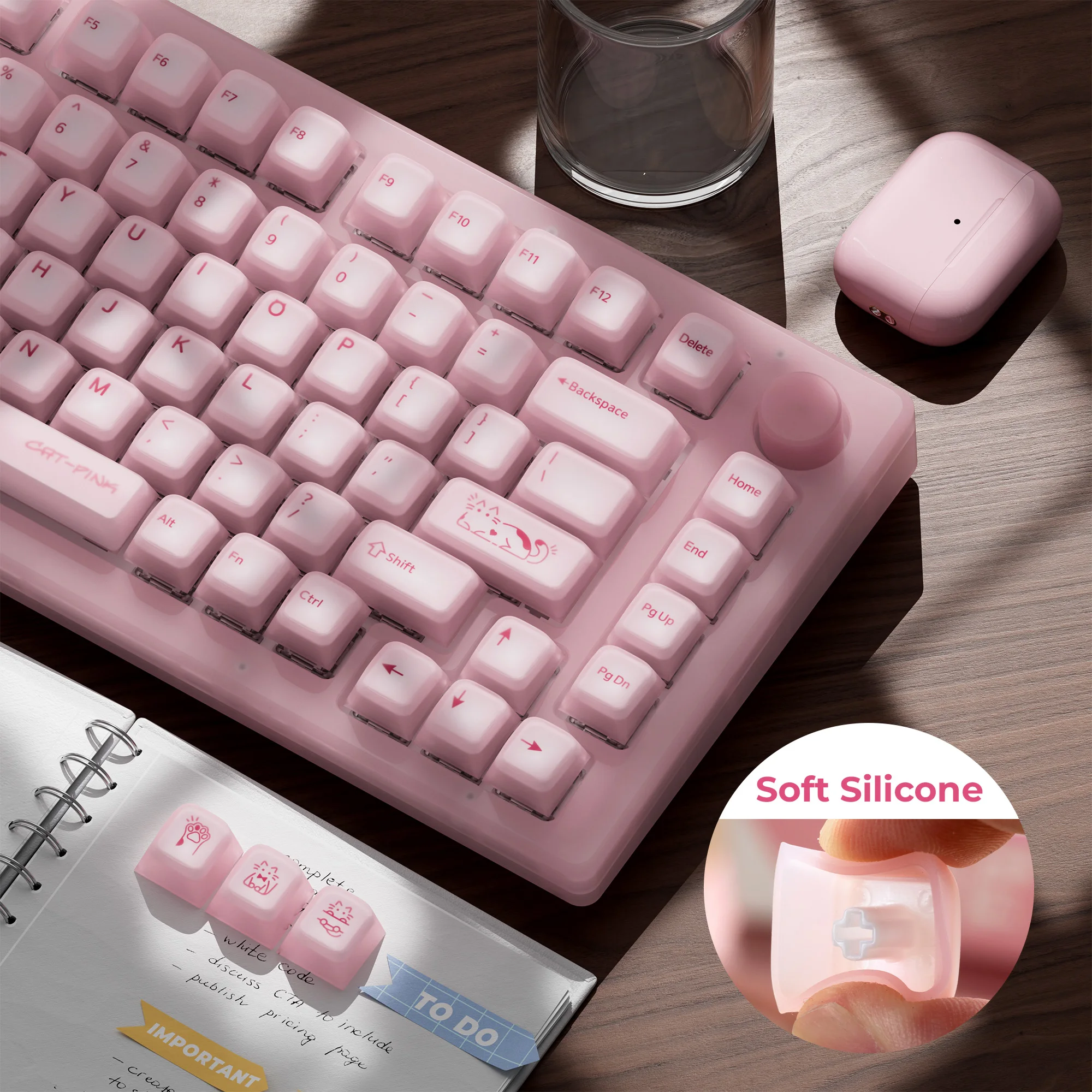 XVX Soft Silicone Keycap Cherry Profile Pink Key Cap for Cherry MX 61/64/68/75/87 Keyboard 113 Keys 75% Key Cap (No Number Keys)