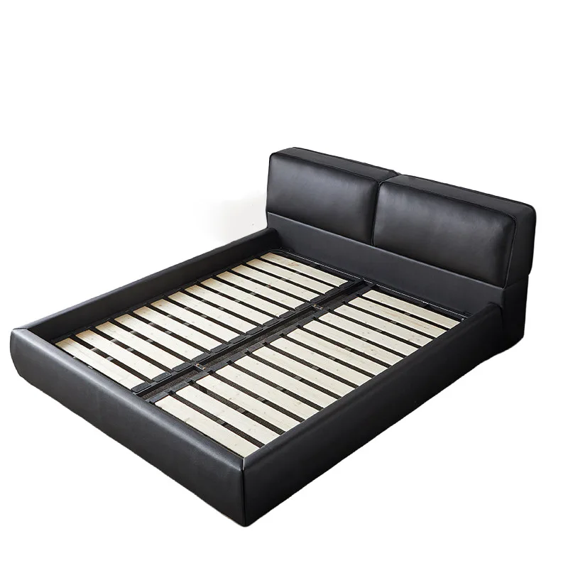 Bed Xiatu MD first layer leather suspension, modern minimalist tofu cubes double master bedroom soft bag wedding bed