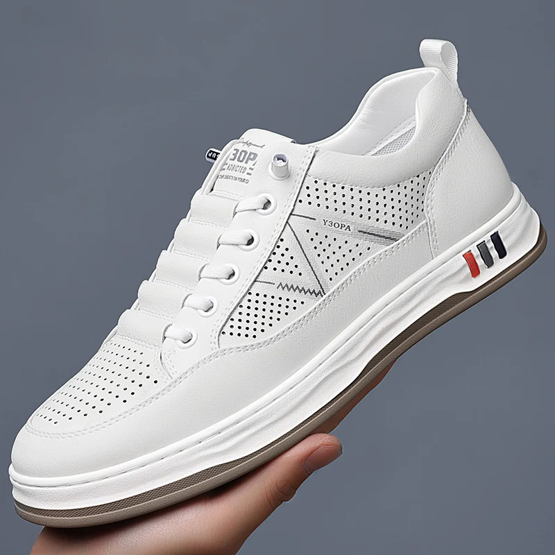 أحذية رجالية من الجلد الأسود وصلت حديثًا للخريف - أحذية رياضية أنيقة بنعل سميك قابلة للتنفس، كاجوال ورياضي، متعددة الاستخدامات وخفيفة الوزن