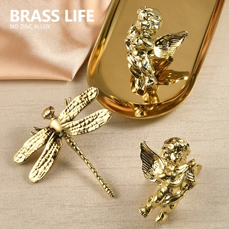 BRASS LIFE 가구 천사, 잠자리 손잡이, 황동 당김, 찬장 옷장 드레서 신발 상자 서랍 캐비닛 손잡이 