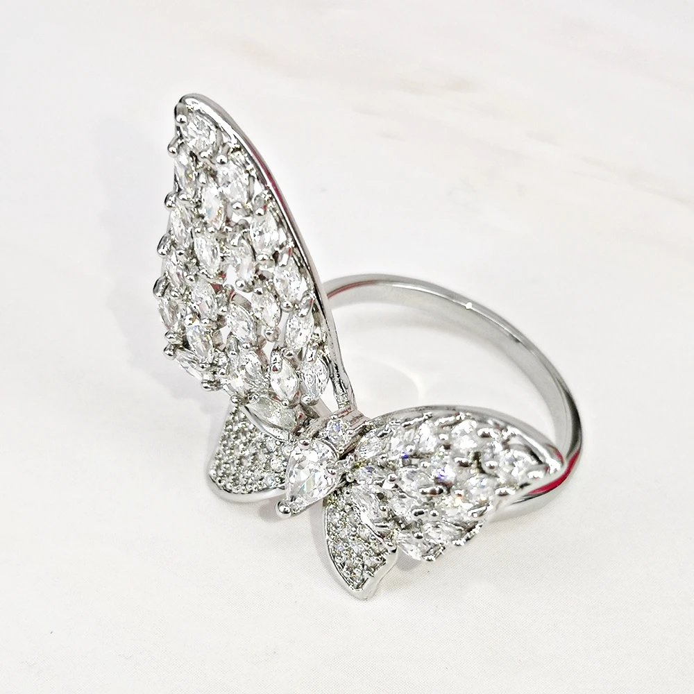 DreamCarnival1989 New Elegant Fashion Ring for Women Beautiful Butterfly Rhodium Plated Zircon Ins Loved Wedding Jewelry WA12010