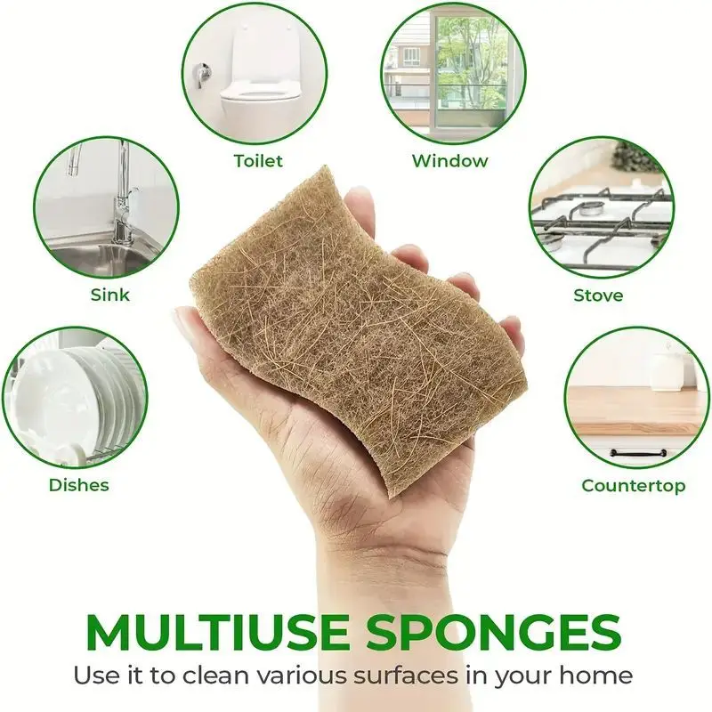 Cleaning Scrub Sponge Coconut Wood Pulp Sponge Wood Pulp Dishwashing Cotton Kitchen Dishwashing Sponge for Kitchen Bathroom