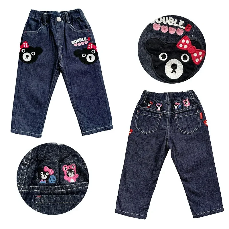 Autumn Kids Pants Girls Clothes Cartoon Bear All Cotton Lyocell  Casual Denim Pant  Baby Girl Jeans  Pantalones Bottom