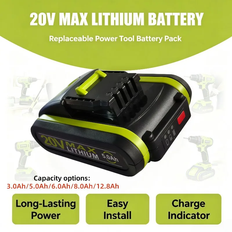 20V 3.0Ah‑12.8Ah Replacement Lithium Battery For Worx WA3551 WA3551.1 WA3553 WA3641 WG629E WG546E Cordless Power Tools