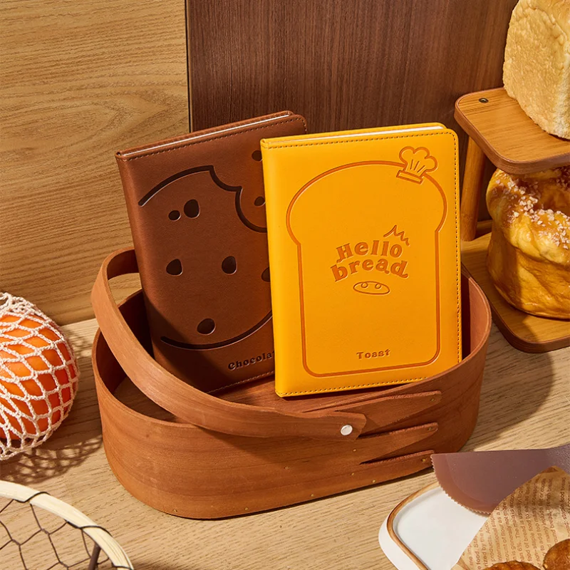 Cute Bread Design A5 PU Leather Loose Leaf Binder Notebook Detachable Journal Planner for Students School