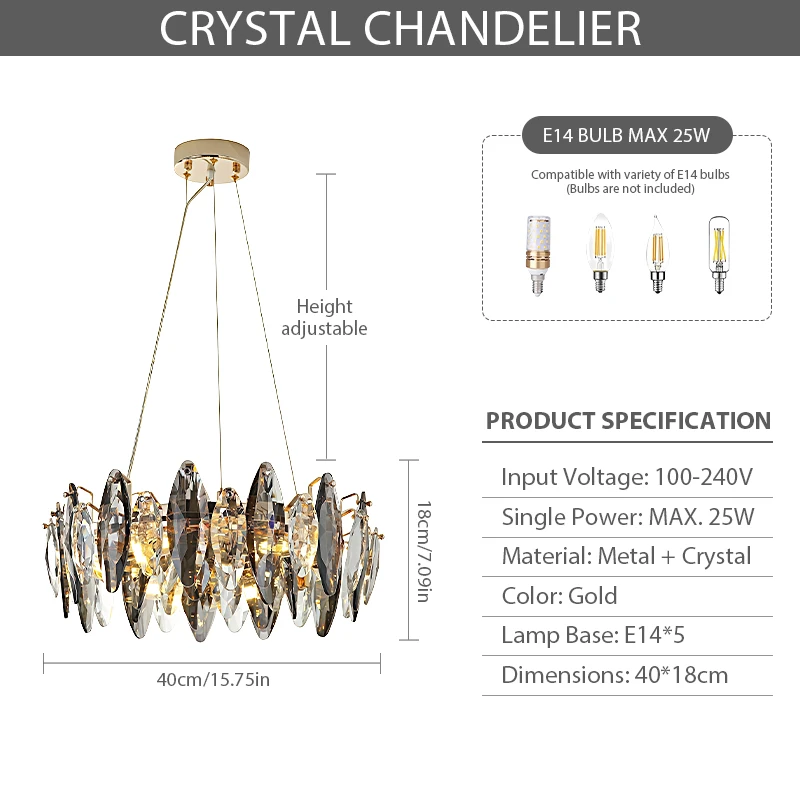 Noordse LED Kristallen Plafondlampen Gouden Luxe Verlichting Eetkamer Woonkamer Slaapkamer Eilandlamp Binnen LED hanglamp
