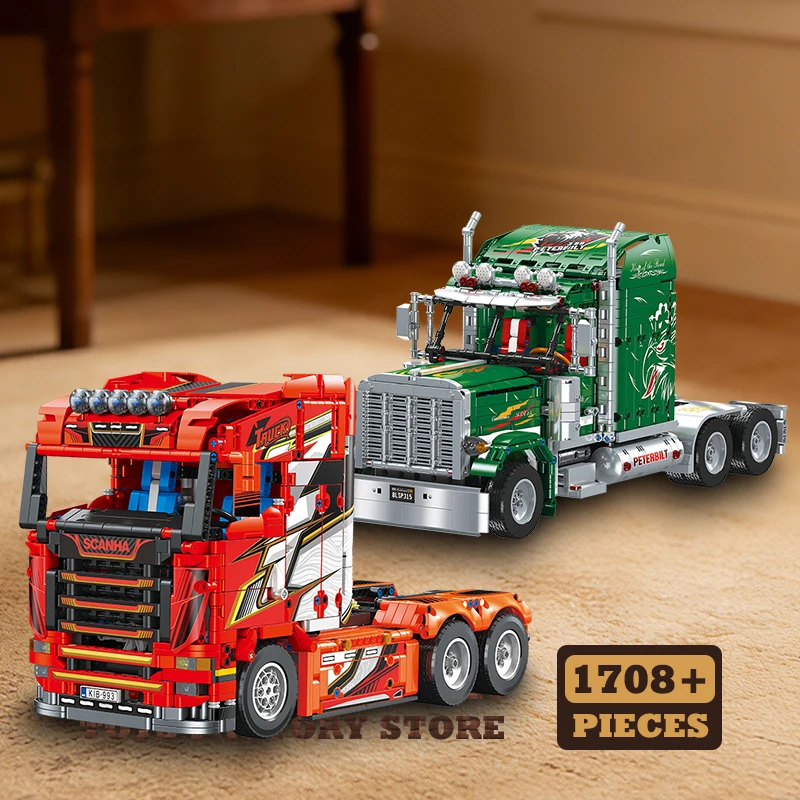 Heavy Duty Truck MOC Bricks Model STEM Trailer Car Technical Blocks Set Transport Vehicle Building Toys Adult Kid Birthday Gifts