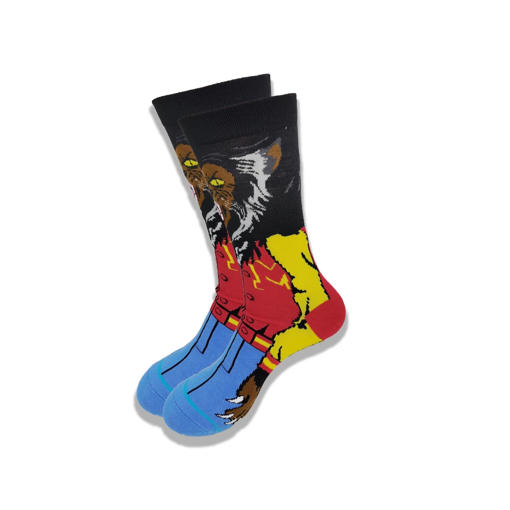 Men\'s cartoon head socks colorful patterns suitable for young people to wear advanced technology socks.