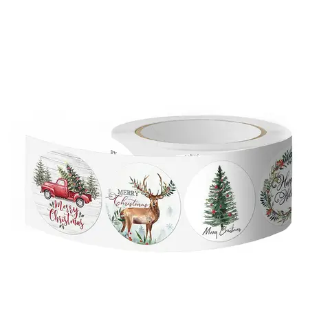 Rouleau d'autocollants ronds de noël, 500 pièces, 8 modèles, 1 pouce, étiquettes autocollantes de conception de noël pour sceaux de noël, cartes, enveloppes cadeaux