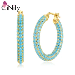 CiNily Classic Multcolor 925 Sterling Silver Cubic Zirconia/Turquoise Hoop Earrings for Women Girls Gifts Fashion Shiny Jewelry