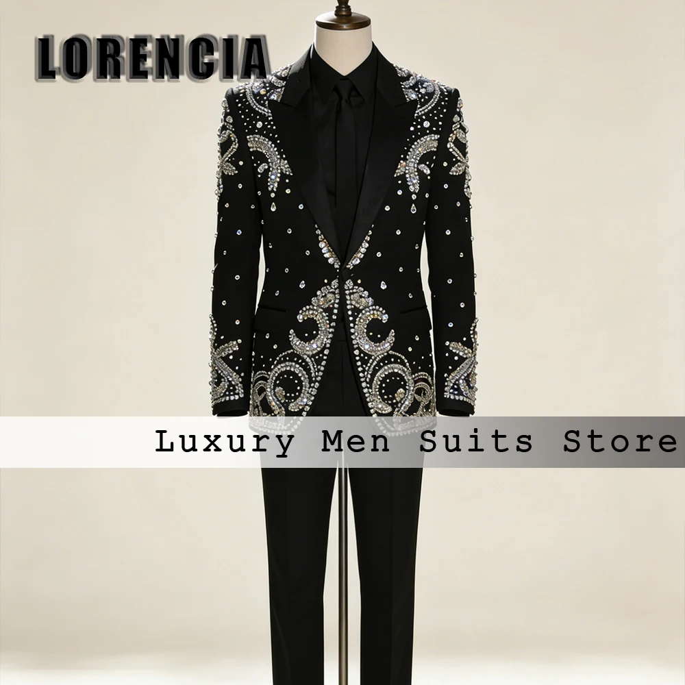 

Exquisite Jewelry Male Suits 2 Pcs Crystal Single Breasted Wedding Groom Tuxedo Set 2026 Customized Blazer Pants disfraz hombre