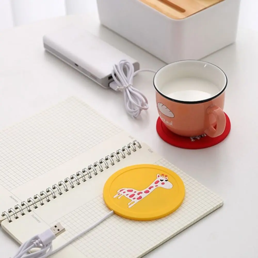 Silicone USB Cup Warmer Pad Mug Mat with USB Charging Cable Round Coaster Cartoon Animal Pattern Heating Cup Mat Office