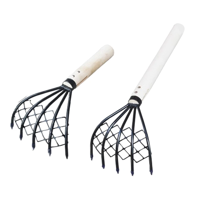 Small Nail Rake With Net Bag Small Rake Shell Digging Tool Sea Catching Small Wooden Rake Wooden Handle Rake Small Rake