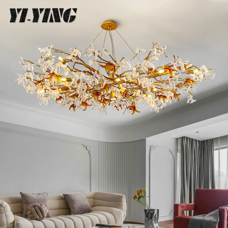 Crystal living room lamp post-modern all copper light luxury chandelier upscale villa round bedroom dining room teahouse lamp