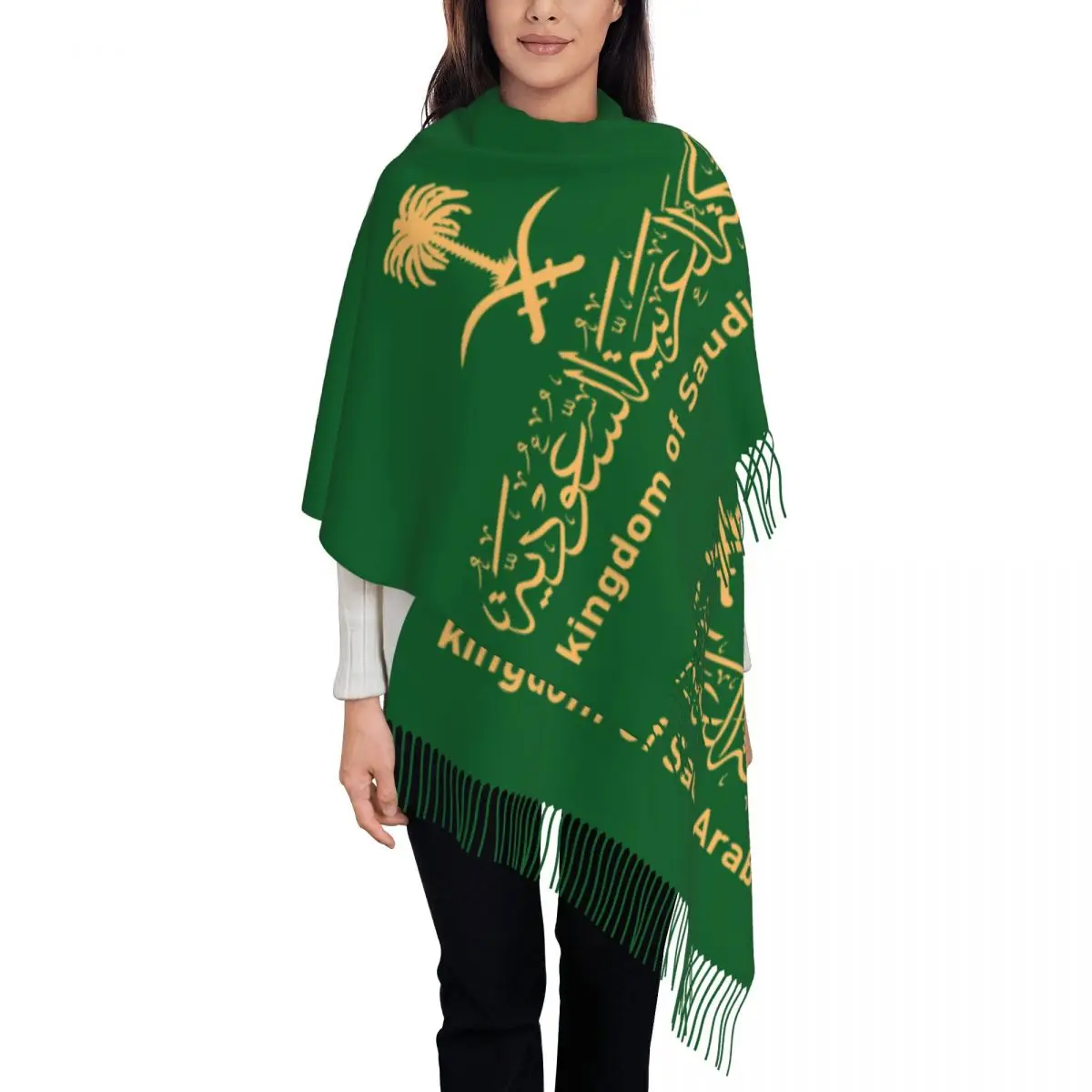 Custom Print Kingdom Of Saudi Arabia Scarf Men Women Winter Warm Scarves Arabic Emblem Calligraphy Shawl Wrap