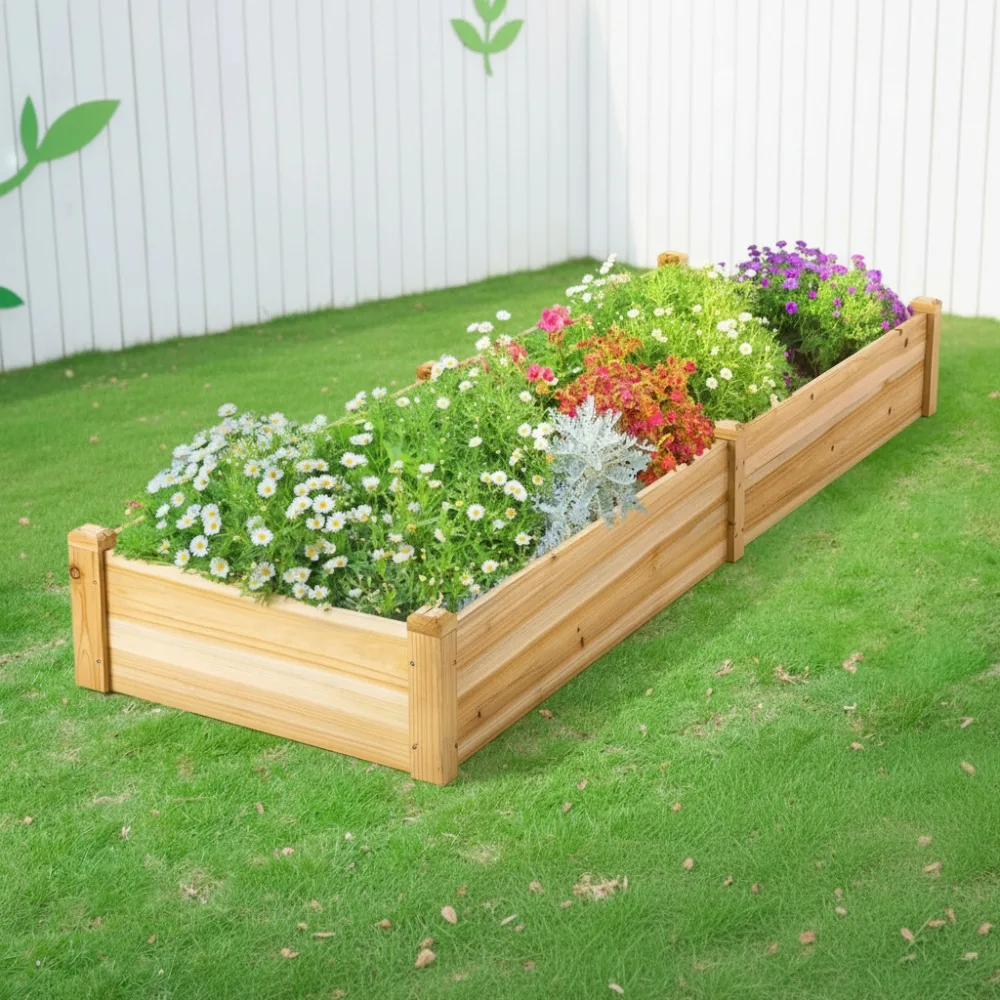 

Upgraded Durable Raised Garden Bed, 96-Inch Wood Planter with Adjustable Divider for Easy Plant Organizing in Outdoor Spaces