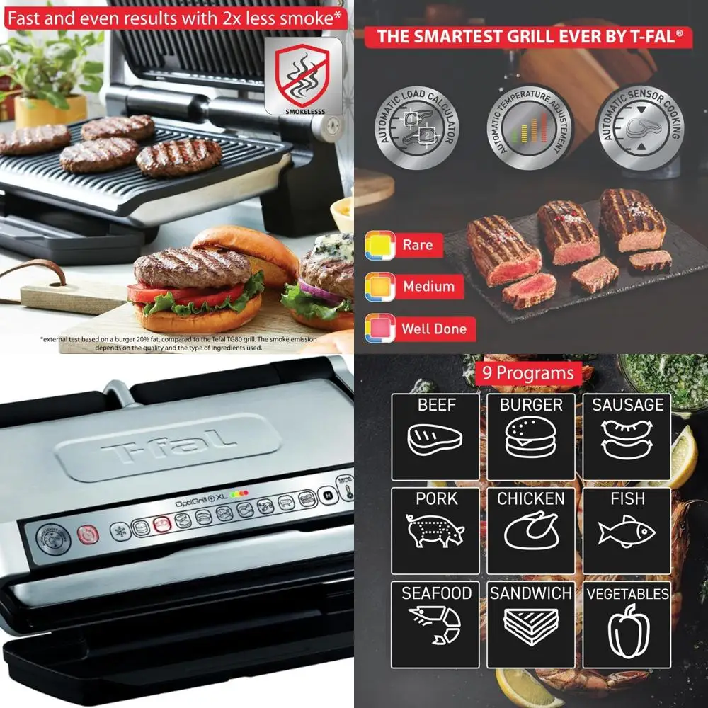 

Stainless XL Electric Grill with 9 Modes, 1800W, Nonstick Plates, 6-Portion, Panini, Indoor Use