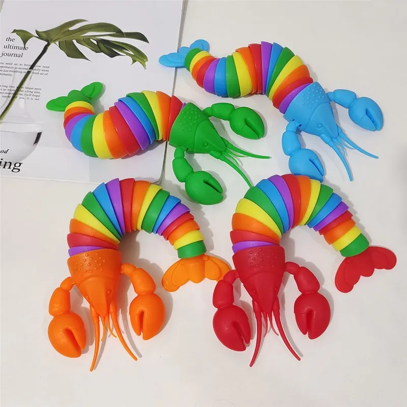 Large Rainbow Model Lobster Caterpillar Children's Fun Stress Relief Toy Decompression Toys for Children and Workers Free Time