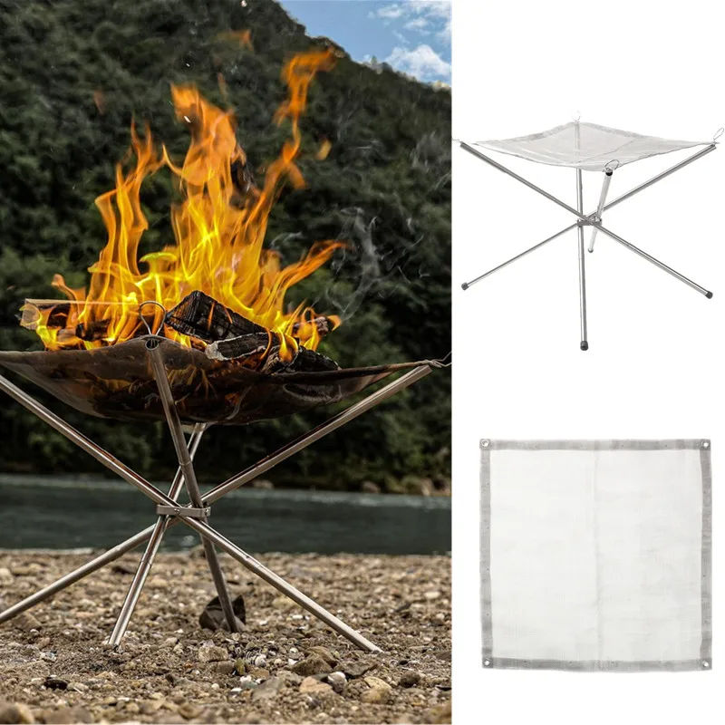 Brazo de fuego portátil duradero para acampar al aire libre, malla para barbacoa, chimenea, estante de acero para patio trasero, red de montaje rápido para parrilla de Camping