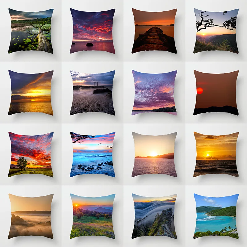 Sunset  Beach Scenery Printed Pillow Cover Sofa Decoration Car Office Seat Cushion  Room Home Decor